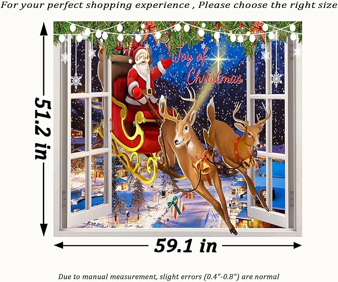 QGHOT Christmas Window Tapestry Wall Hanging Christmas Backdrop Xmas Winter - Image 7