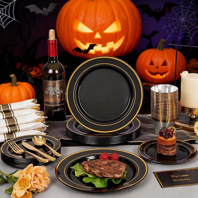 350 Pieces Black and Gold Plastic Plates - Image 6