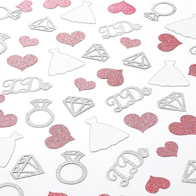 Zhanmai 240 Pieces Wedding Table Confetti, Glitter Rose Gold Heart Silver by Zhanmai