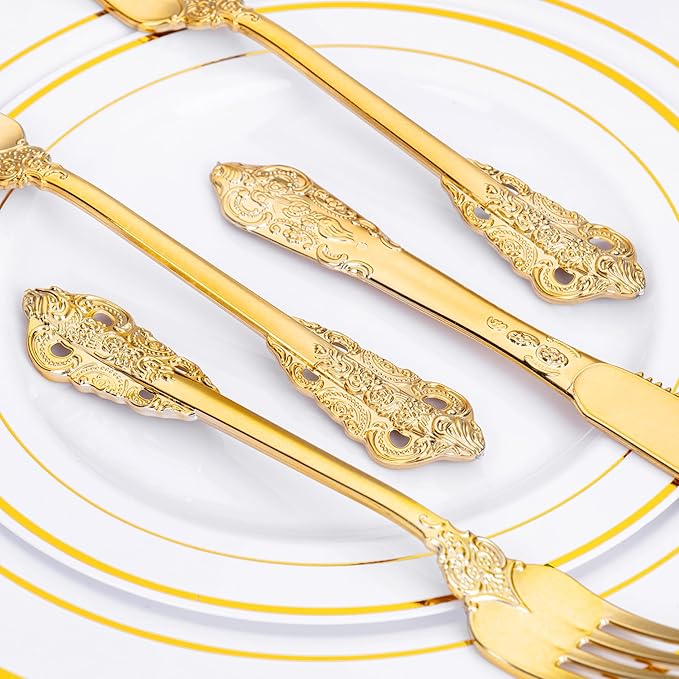 WDF 120PCS Gold Plastic Silverware - Image 6
