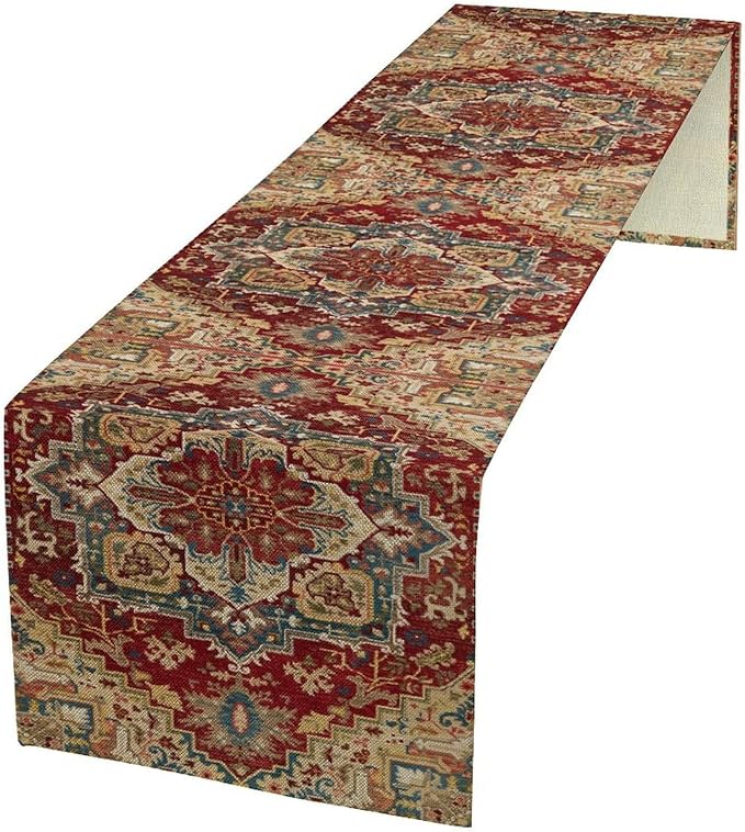 Boho Bohemia Style Table Runner, Vintage Red Brown Retro Flower Rustic Country by Unknown
