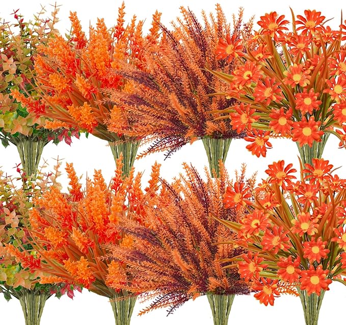 64 Pcs Outdoor Fall Flowers UV Resistant Faux Fall Plants by Ruidazon