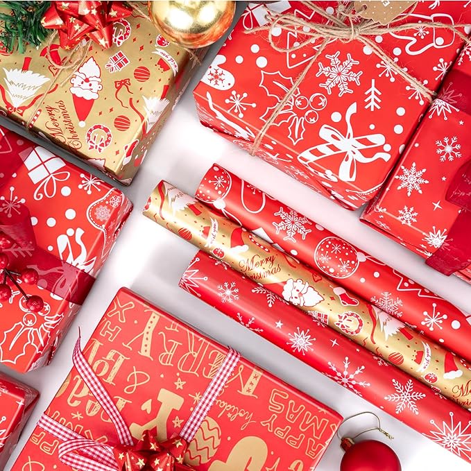 Christmas Gift Wrapping Paper Rolls, 3 Rolls 17inches x 198inches Reversible - Image 3
