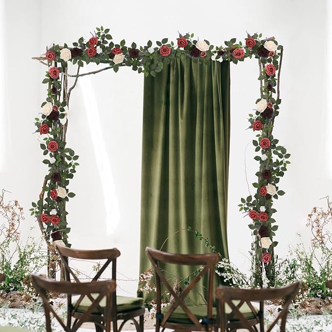 5FT Artificial Rose Flower Burgundy Fake Floral Garland - Image 5