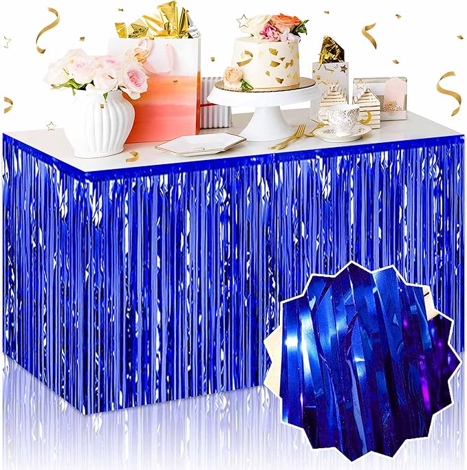 3 Pack 29 x108 Inch Blue Foil Fringe Table Skirts Metallic Banner by LANTIANCHEN