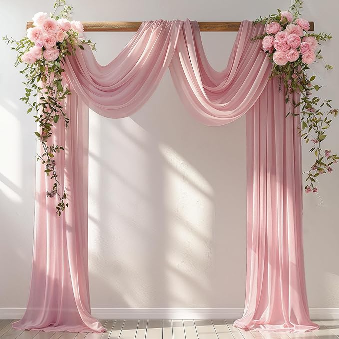Wedding Arch Draping Fabric, 2 Panels 30" x 20Ft Dusty Rose Sheer Curtain by PartyTalk