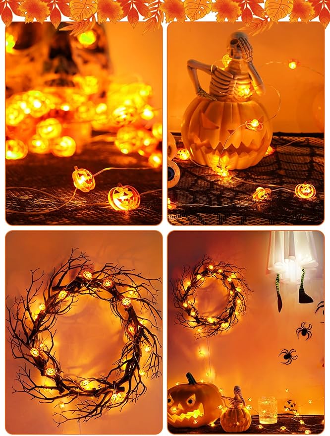 Halloween Fairy Lights Battery Operated 15Ft 40LED Orange Pumpkin String Lights - Image 6