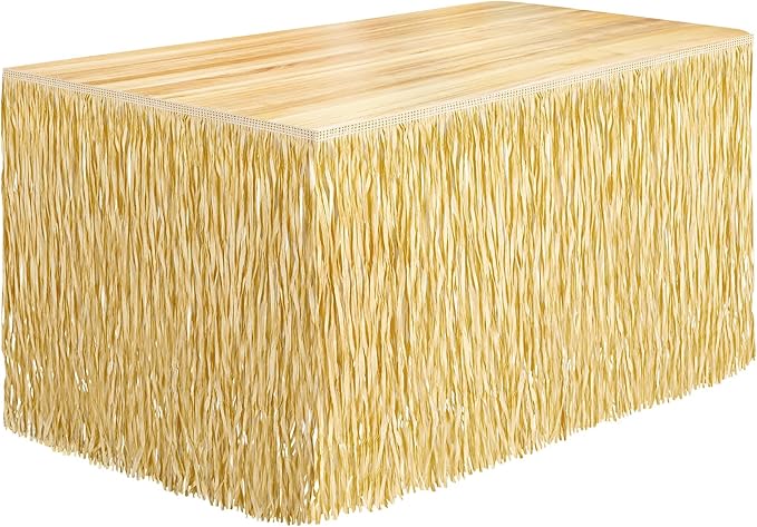 Fovths 1 Pack Luau Grass Table Skirt Fringe Straw Grass Skirt 108 x 30 Inch by Fovths