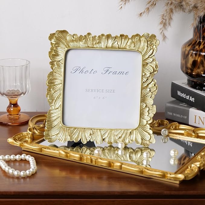 Cuspin 6x6 Gold Picture Frame, Vintage Gold Palm Leaves Textured Hand-Crafted - Image 8