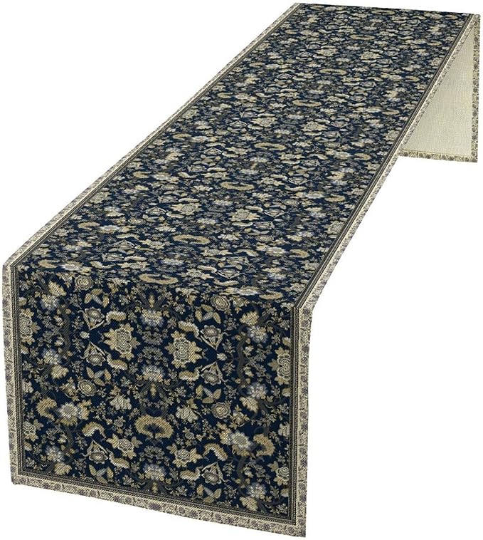 Vintage Boho Floral Table Runner, Morris Rustic Country Farmhouse Dark Blue by Unknown