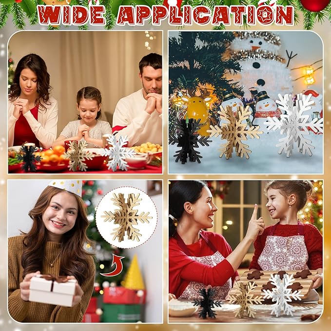 Bucherry 12 Pcs Wooden Snowflake Table Decor 3D Snowflake Tabletop Signs and - Image 6