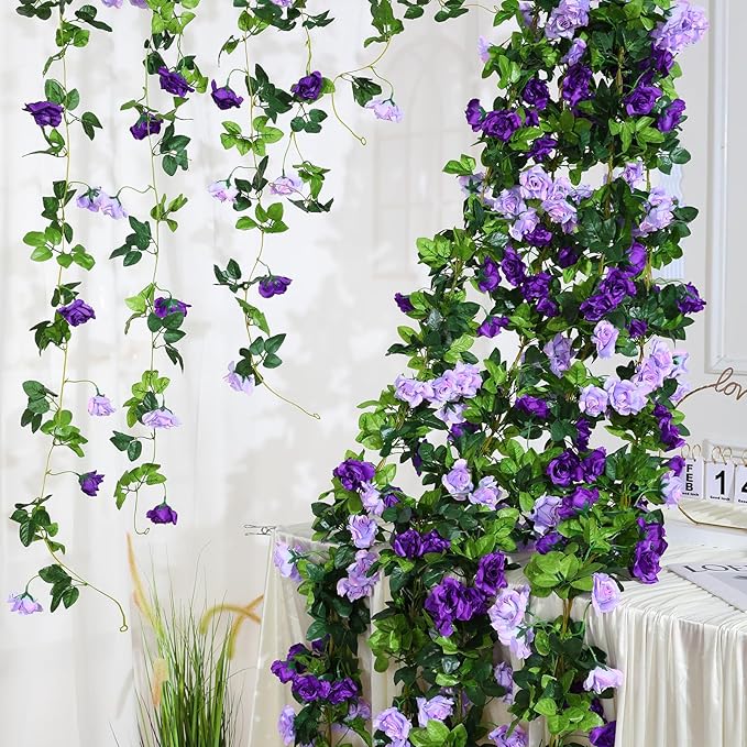 Floweroyal 4 Pack Artificial Flower Garlands 7.9FT Fake Rose Vines Silk Flowers - Image 4