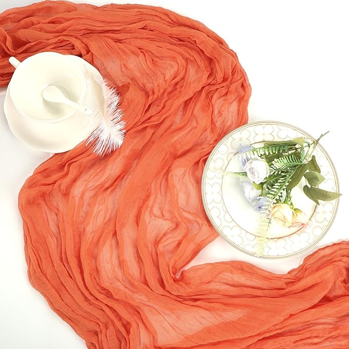 6 Pack Fall Thanksgiving Table Runner Orange 10ft Boho Gauze Fabric Cheesecloth - Image 6