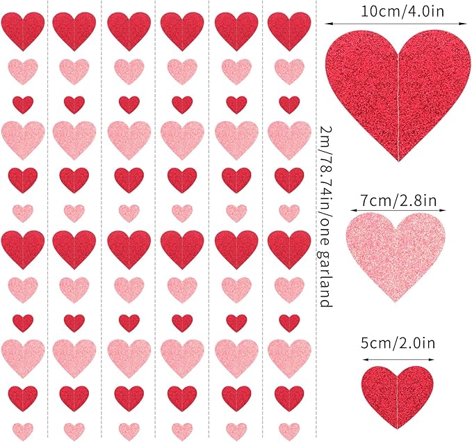 Red Pink Party-Decoration Heart Garland - 40ft Galentines Hanging Paper - Image 3