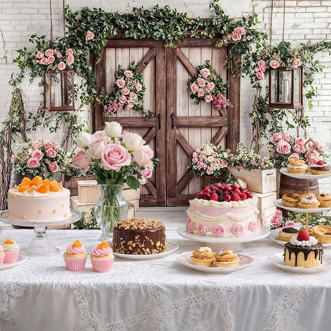 5x4ft Country Wedding Photography Backdrop Floral Rustic Roses Farmhouse Wooden - Image 5