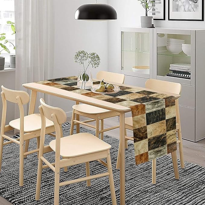 Rustic Cow Skin Patchwork Print Table Runner, Farmhouse Country Western Style - Image 4