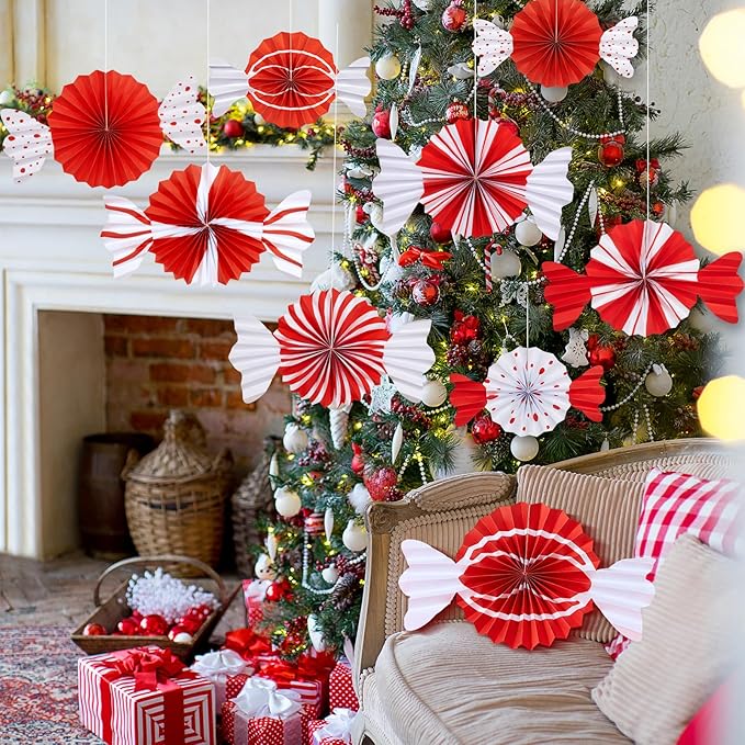 9pcs Candy Party Decorations Sweet Candy Hanging Paper Fans Hanging Decorations - Image 5