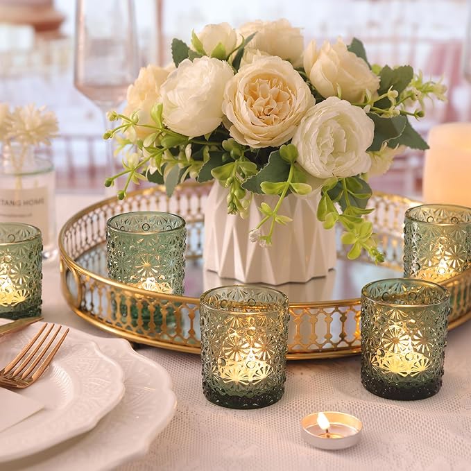 Green Votive Candle Holder Set of 36, Flower Tea Lights Candles Holders - Image 5