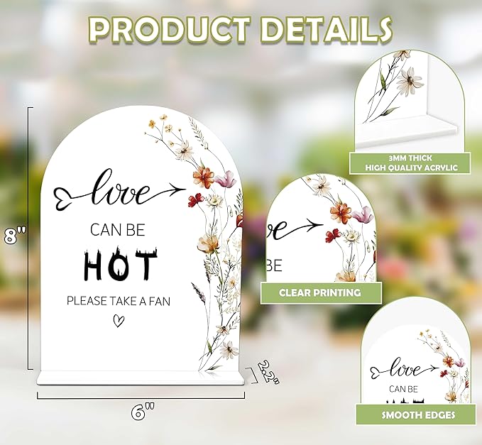 Boho Floral Love Can Be Hot Sign, 6 x 8 Inch White Arch Acrylic Wedding Sign - Image 2