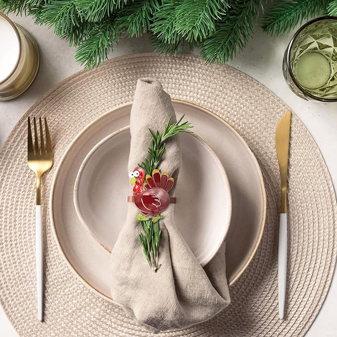 Halatool Thanksgiving Colorful Turkey Napkin Rings Set of 6, Funny Metal - Image 5