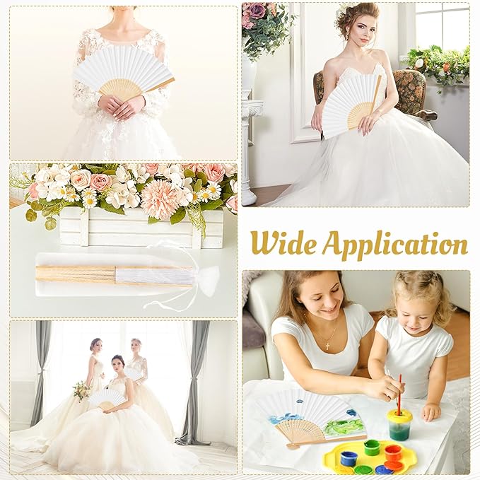 17 Pcs White Paper Fans Bulk, 10 Inch Double-Sided White Wedding Paper Fans - Image 7