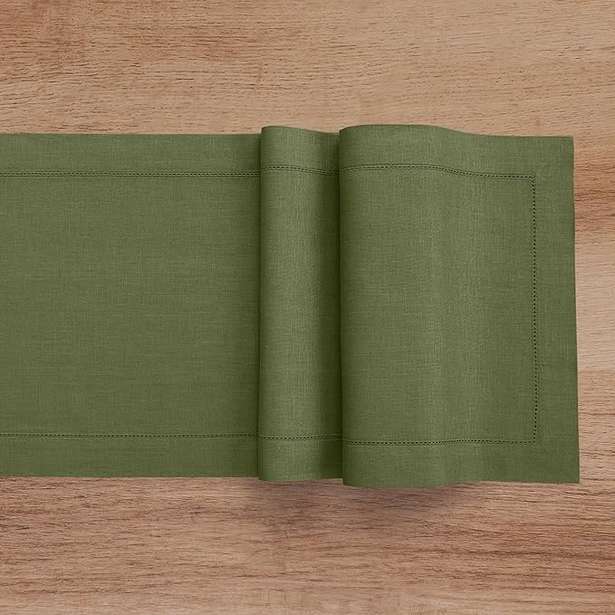 Solino Home Linen Olive Table Runner 120 Inches Long - Image 8