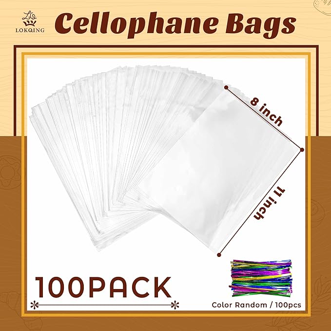 LOKIQNG Cellophane Bags Plastic Gift Bag Clear Cookie Treat Bags - Image 3