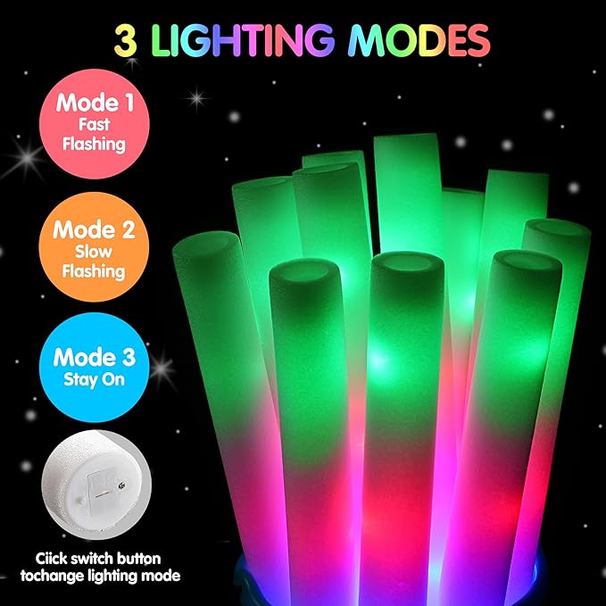 JOYIN 42 PCS LED Light Up Foam Sticks, Glow Sticks Party Favors Bulk - Image 2