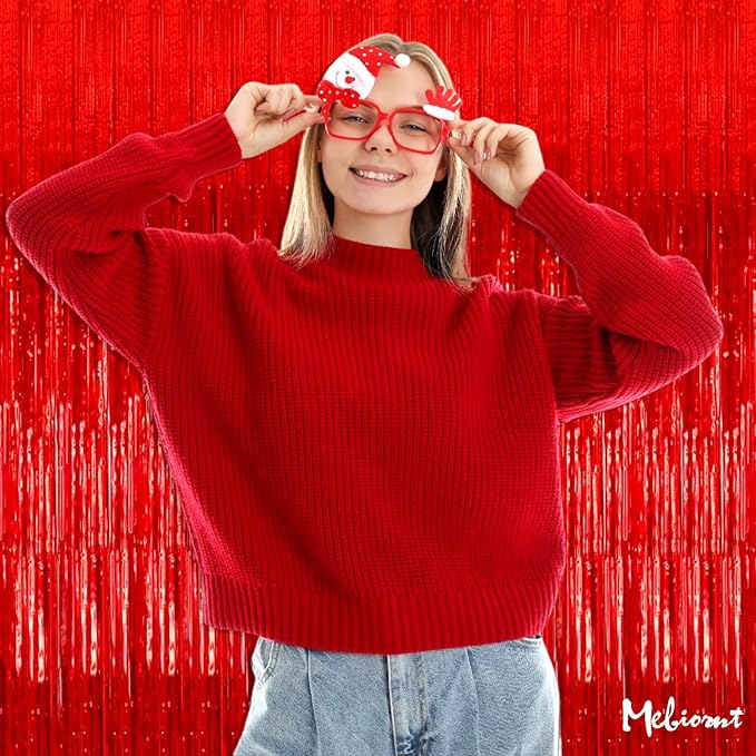 4 Pack Red Fringe Curtain Backdrop, 3.2Ft x 6.6Ft Metallic Tinsel Foil Fringe - Image 7