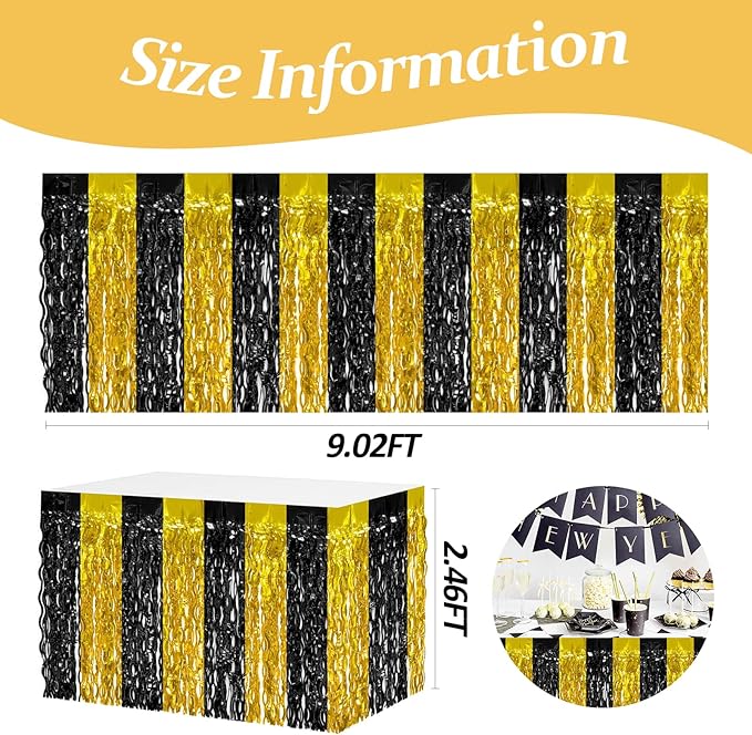4P Wavy Metallic Tinsel Foil Fringe Table Skirts - Image 2