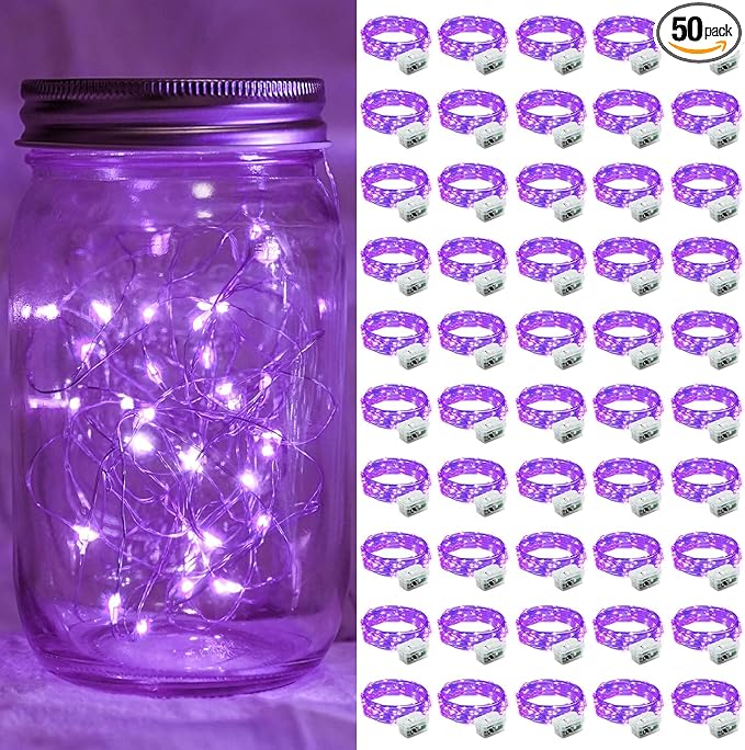50 Pack Purple Fairy Lights 7Ft 20 LED Twinkle String Lights 3 Modes Battery by chzk