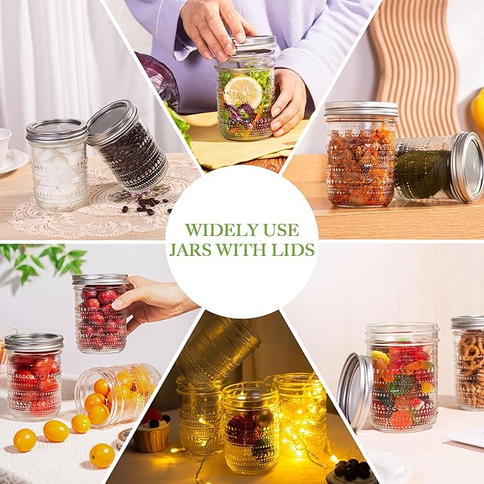 Mason Jars 16 Oz with Lids 6 Packs, Vintage Wide Mouth Glass Canning Jar - Image 6