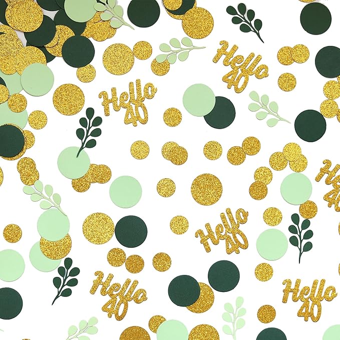 300PC Gold Glitter and Sage Green Happy 40th Birthday Decorations by Vofrise
