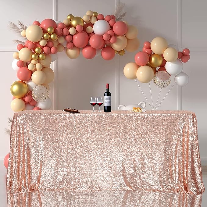 SquarePie Sequin Tablecloth 90 x 156 Inch Rose Gold Sparkly Table Linen - Image 2