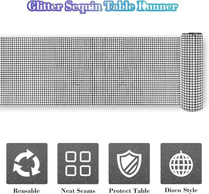 4 Packs Black and Silver Disco Table Runner, 12 x 108 Inches Mirror Glitter - Image 6