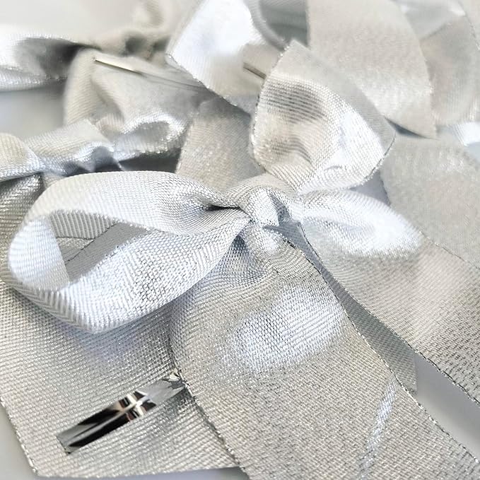 36pcs 4-1/2" Metallic Silver Glitter Ribbon Bows - Image 6