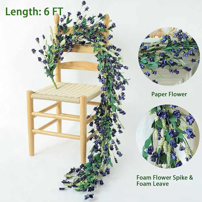 Mizii Blue Artificial Flower Garland 6FT Fake Wildflower Floral Garland Hanging - Image 2