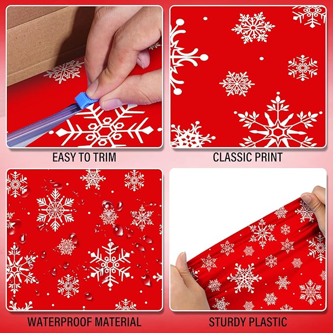 4.5x 100 Feet Roll of Christmas Plastic Tablecloth Decorations, Disposable - Image 3