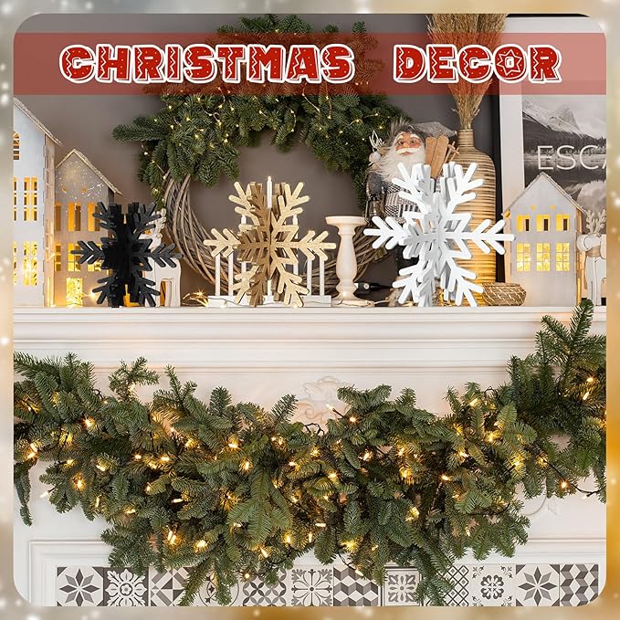 Bucherry 12 Pcs Wooden Snowflake Table Decor 3D Snowflake Tabletop Signs and - Image 3