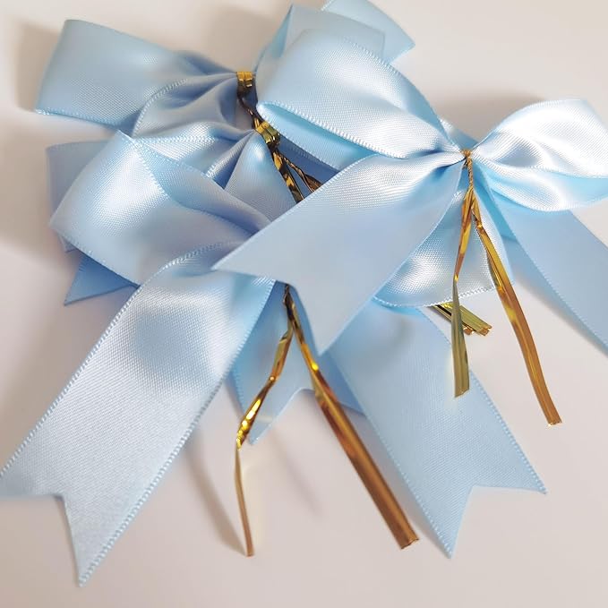 50pcs 3.5" Light Blue Satin Ribbon Bows Twist Ties Bows Wine Bows Tie - Image 8