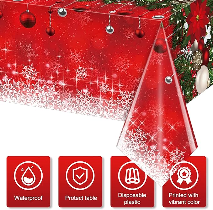 6Pieces Merry Christmas Tablecloth Plastic Christmas Tree Ball Table Cover - Image 4