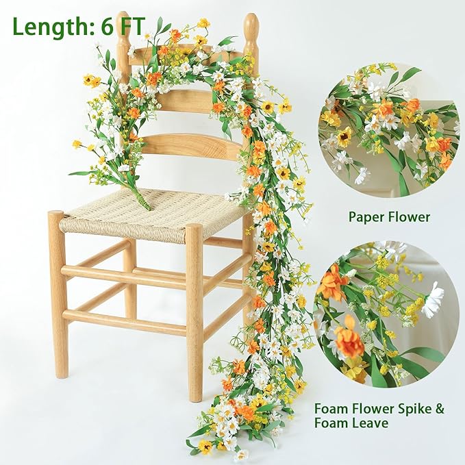 Mizii Artificial Flower Garland 6FT Fake Daisy Floral Garland Daisies Hanging - Image 2