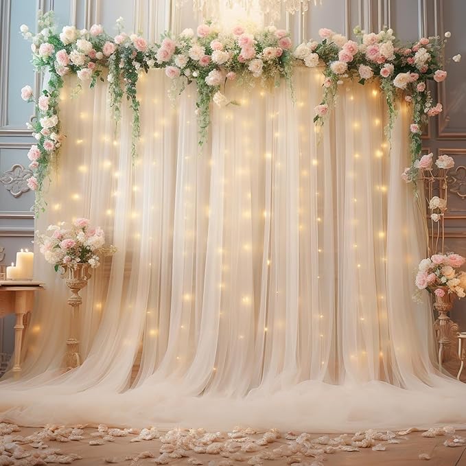10x10ft Champagne Tulle Backdrop Curtain - Image 6