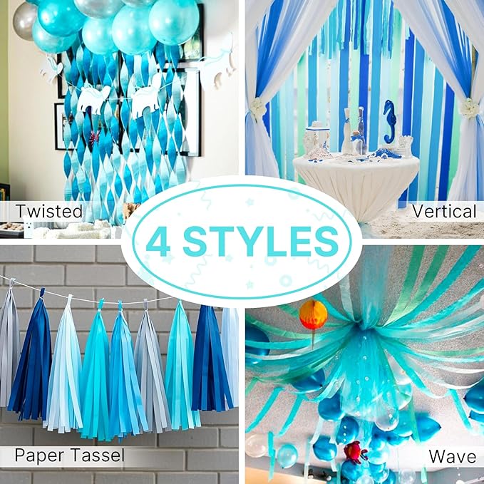 PartyWoo Teal Crepe Paper Streamers 4pcs 328ft Pack of Turquoise Crepe Paper - Image 5