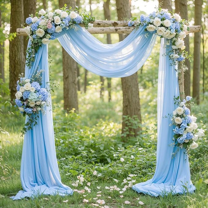 Wedding Arch Draping Fabric, 2 Panels 18FT Baby Blue Sheer Backdrop Curtain - Image 4
