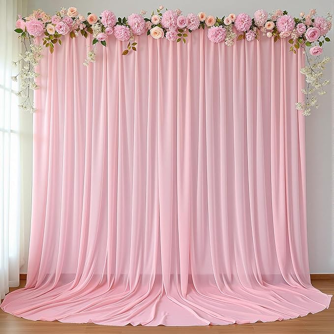 10ft x 10ft Peach Pink Backdrop Curtains, Wrinkle-Free Sheer Chiffon Fabric by WishCare