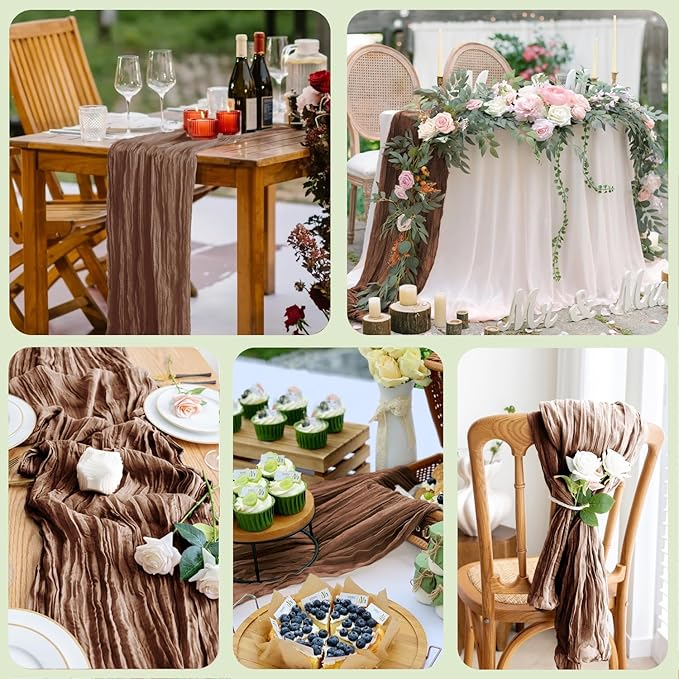 Asee'm 2pcs Cheesecloth Table Runner 120 Inches Long Brown Boho Gauze Cheese - Image 7
