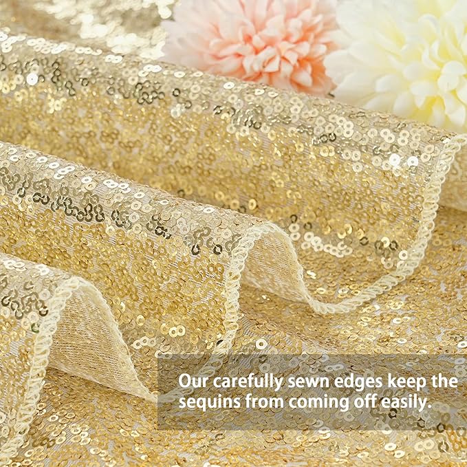 QueenDream Light Gold Party Decorations Sequin Tablecloth: Glitter Overlay - Image 3