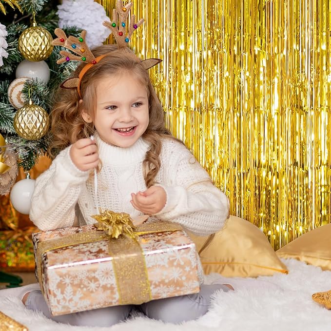 10 Pack Gold Foil Curtain Backdrop 3.2ft x 9.8ft Metallic Tinsel Foil Fringe - Image 5