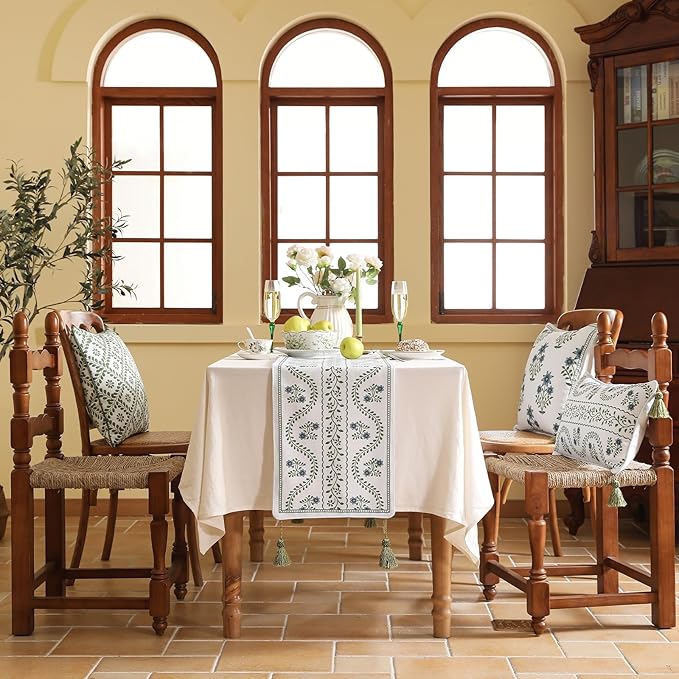 ISAENNE Designer White Elegant Linen Extra Long Table Runner 118 Inches - Image 2